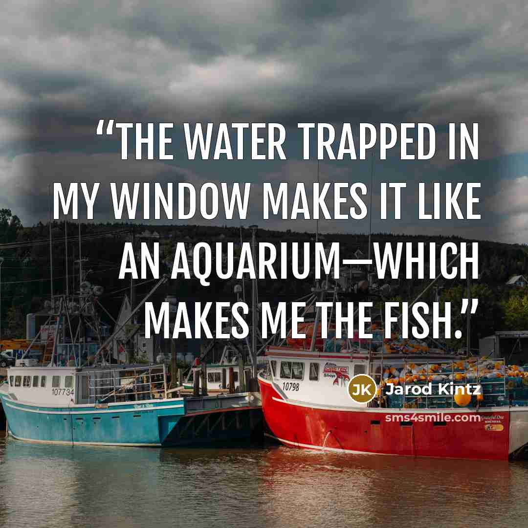 “The water trapped in my window makes it like an aquarium—which makes me the fish.” quote by Jarod Kintz