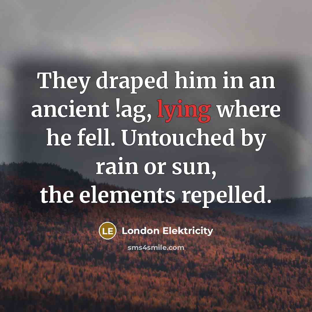 “They draped him in an ancient !ag, lying where he fell. Untouched by rain or sun, the elements repelled.” quote by London Elektricity