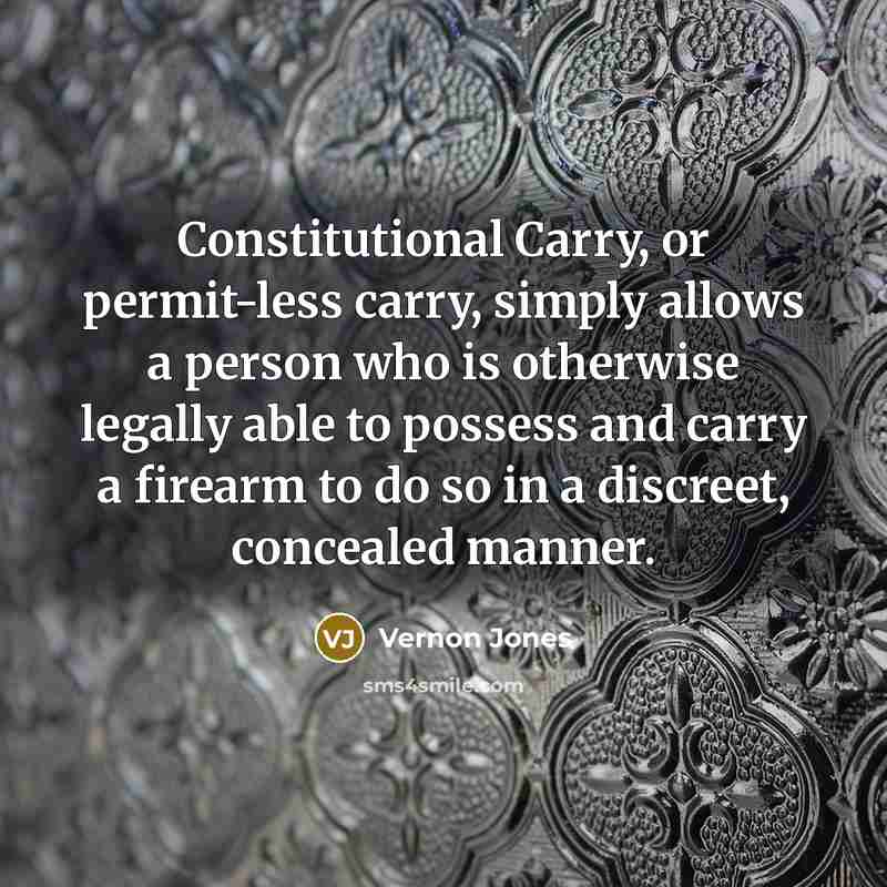 “Constitutional Carry, or permit-less carry, simply allows a person who is otherwise legally able to possess and carry a firearm to do so in a discreet, concealed manner.” quote by Vernon Jones