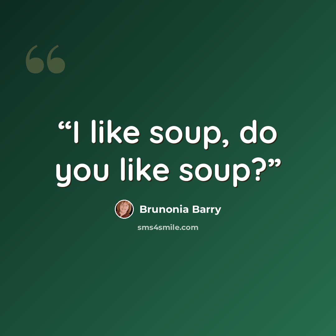 “I like soup, do you like soup?” quote by Brunonia Barry