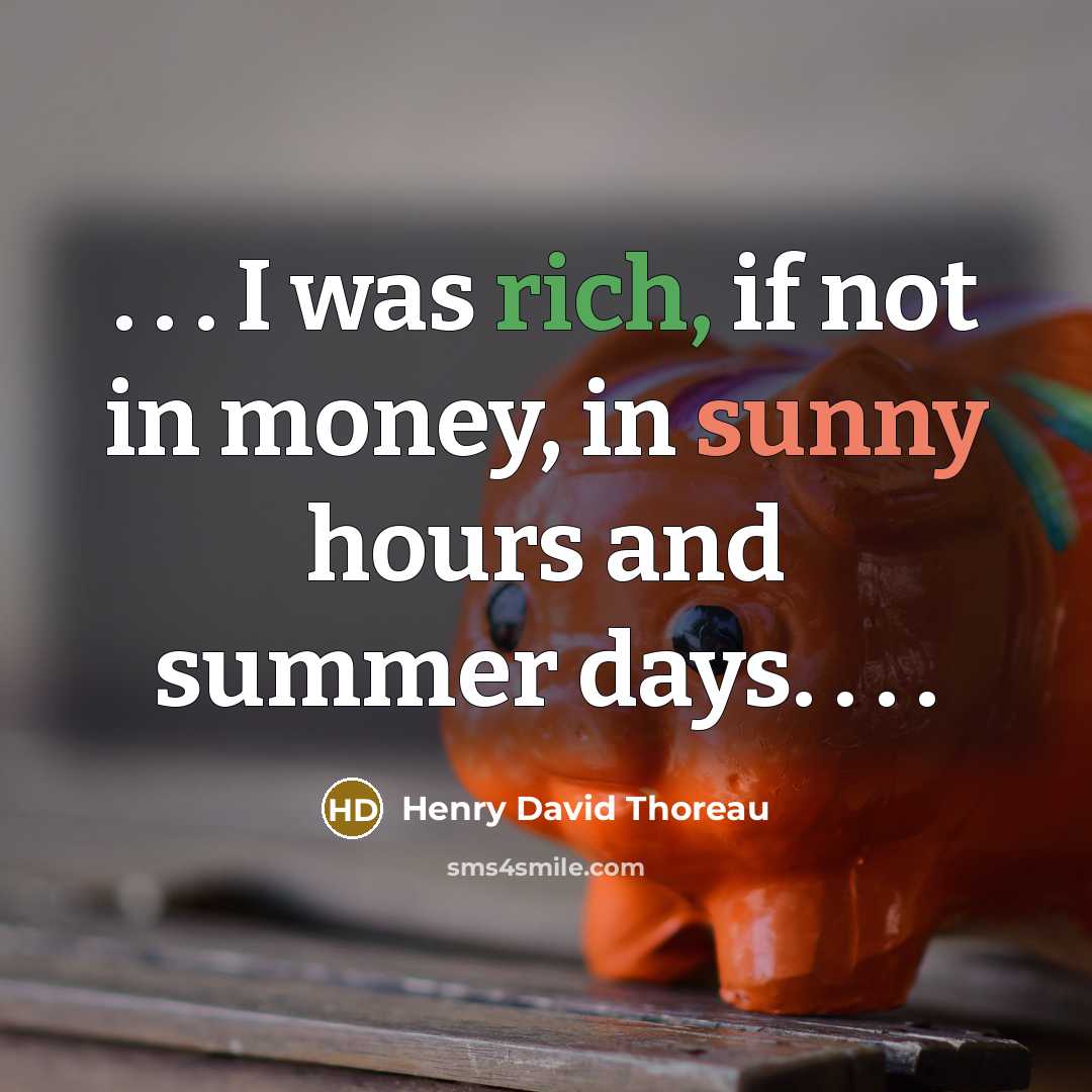 “. . . I was rich, if not in money, in sunny hours and summer days. . . .” quote by Henry David Thoreau