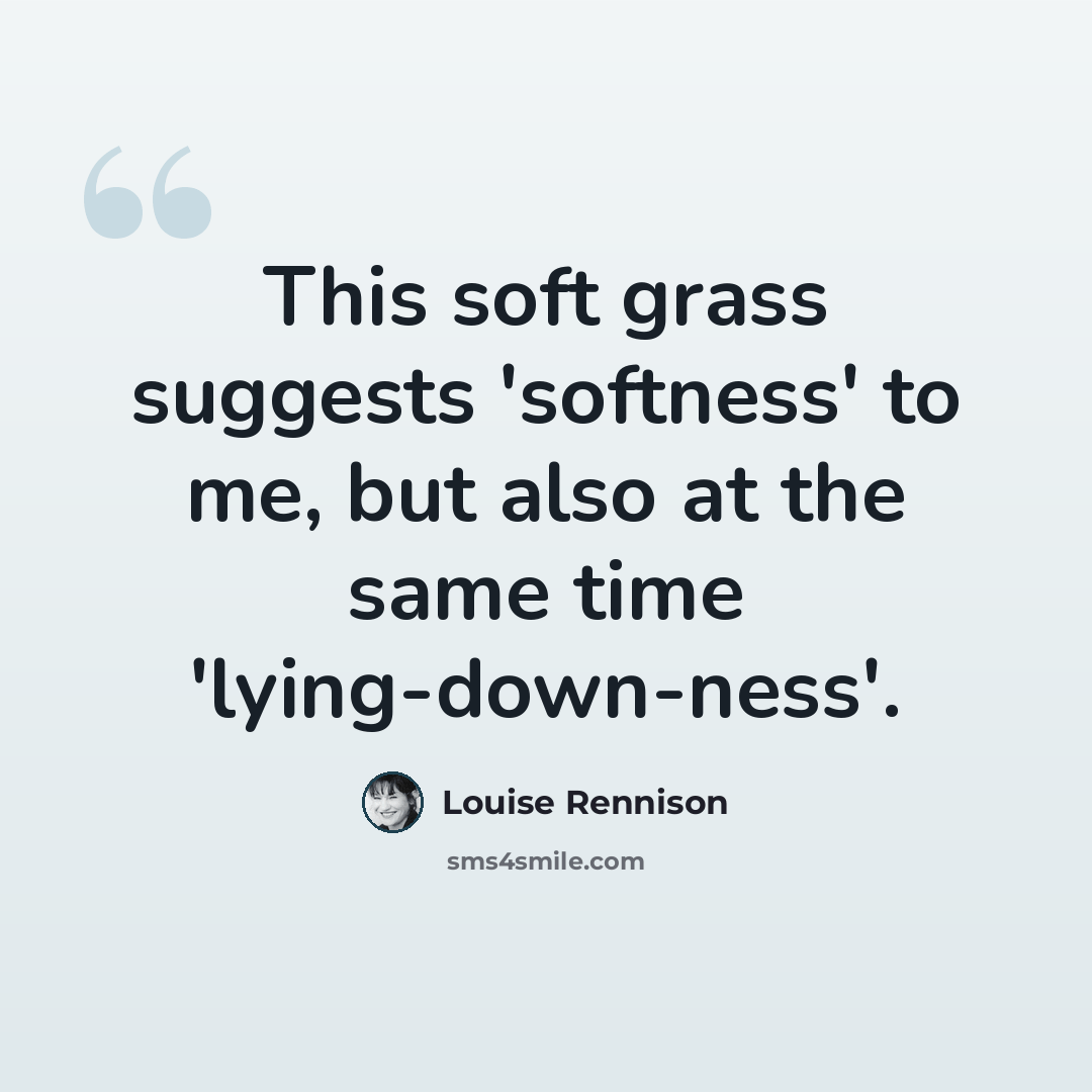 “This soft grass suggests 'softness' to me, but also at the same time 'lying-down-ness'.” quote by Louise Rennison