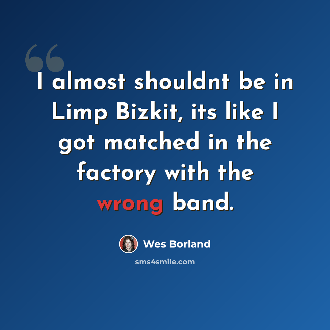 “I almost shouldnt be in Limp Bizkit, its like I got matched in the factory with the wrong band.” quote by Wes Borland