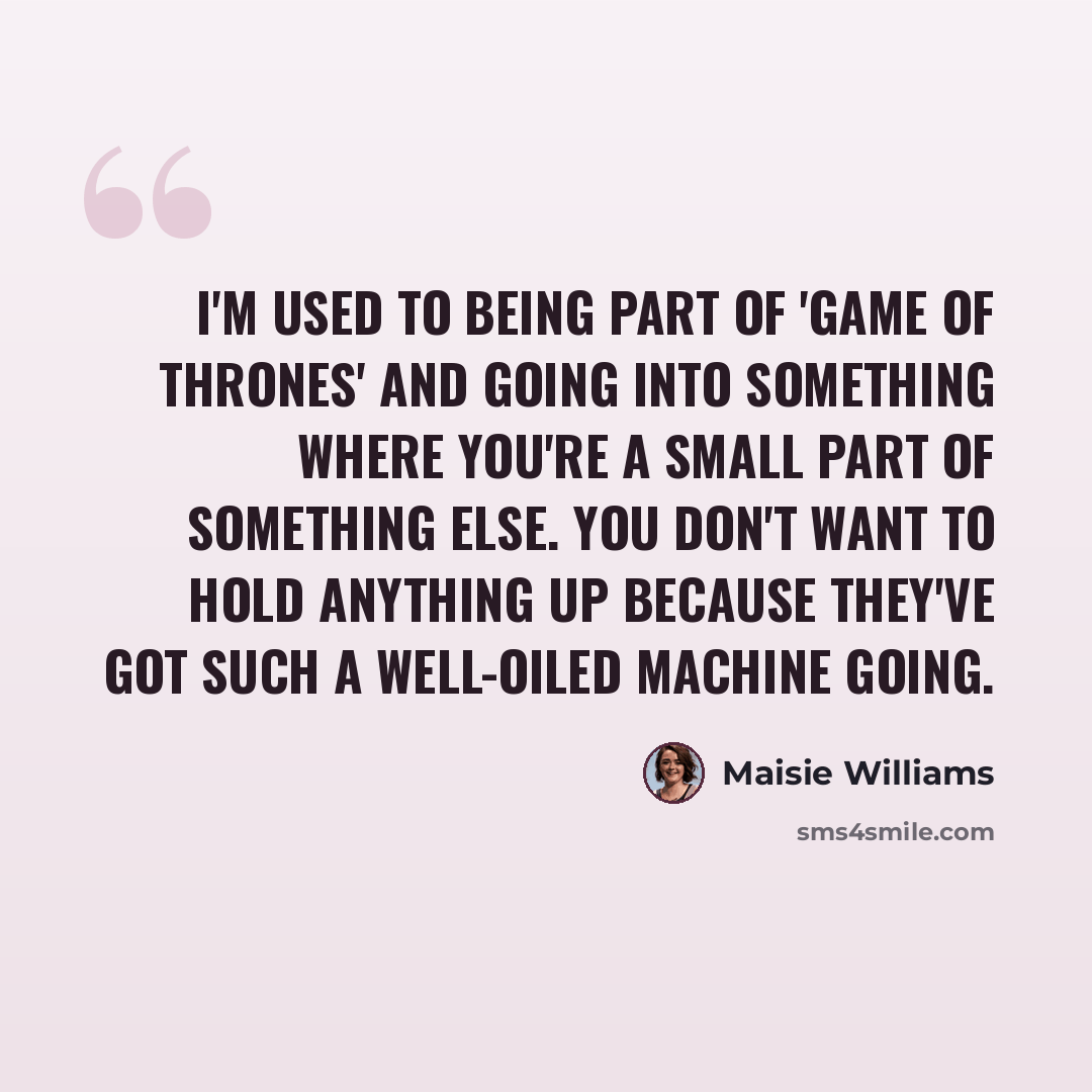 “I'm used to being part of 'Game of Thrones' and going into something where you're a small part of something else. You don't want to hold anything up because they've got such a well-oiled machine going.” quote by Maisie Williams