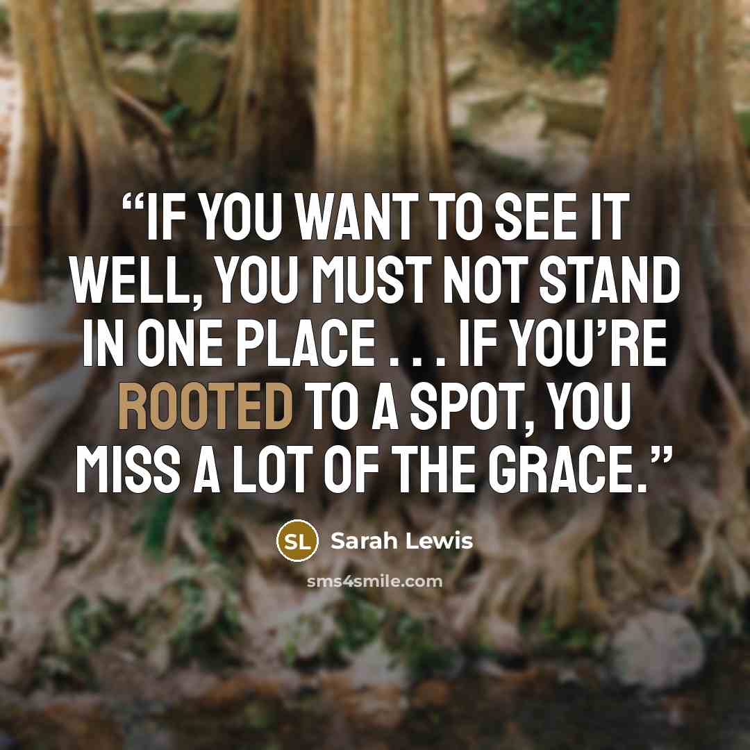 “If you want to see it well, you must not stand in one place . . . If you’re rooted to a spot, you miss a lot of the grace.” quote by Sarah Lewis