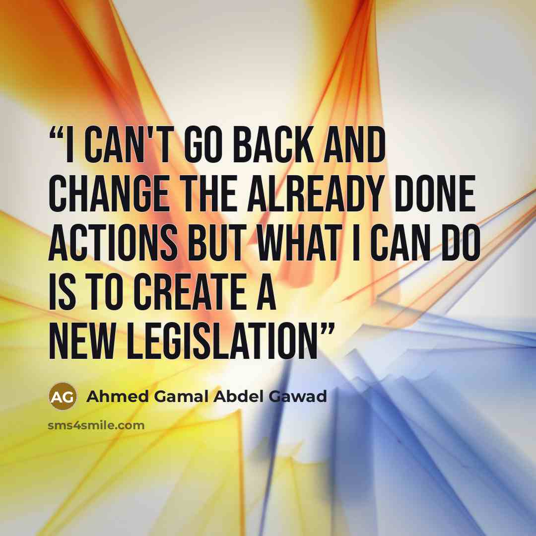 “I can't go back and change the already done actions but what i can do is to create a new legislation” quote by Ahmed Gamal Abdel Gawad