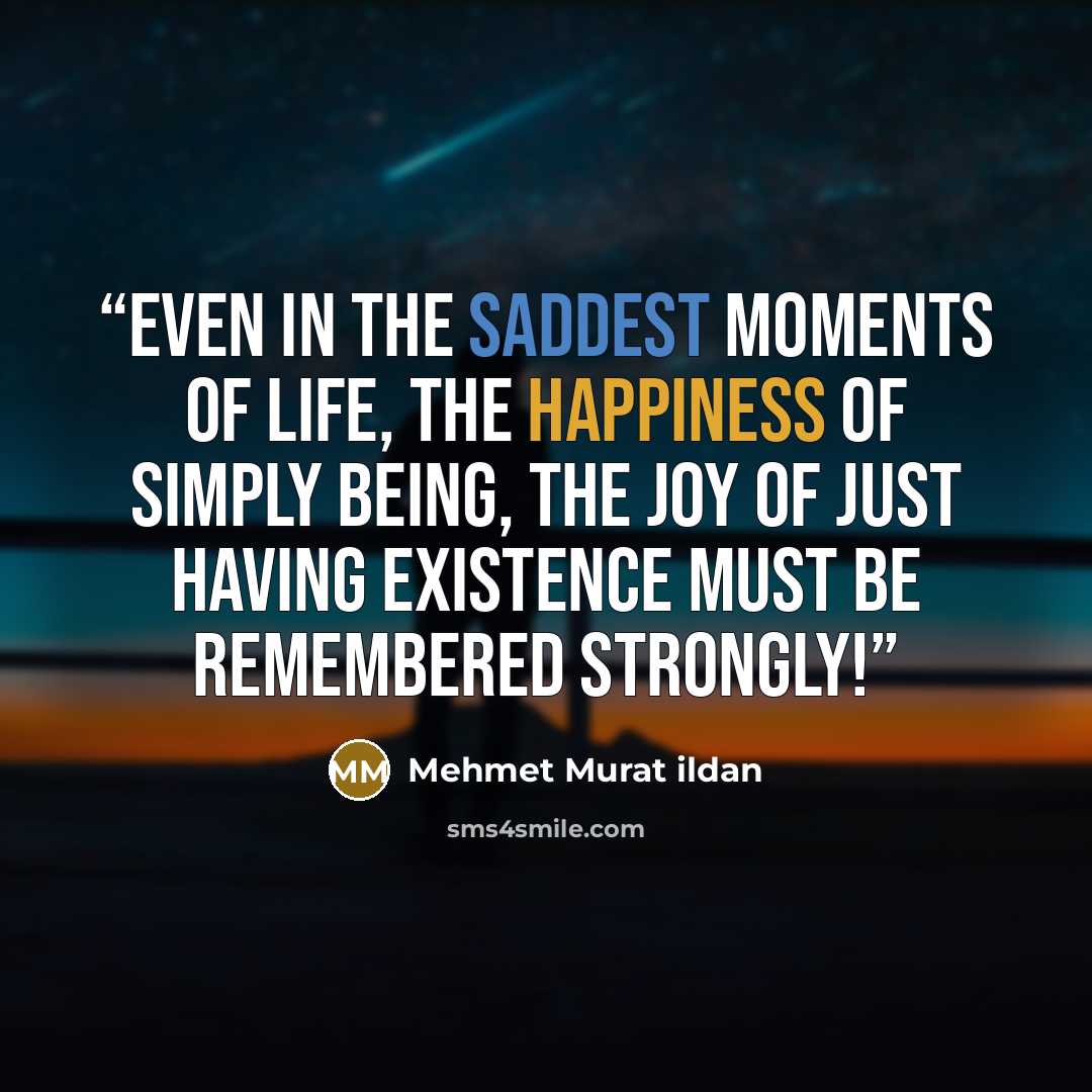 “Even in the saddest moments of life, the happiness of simply being, the joy of just having existence must be remembered strongly!” quote by Mehmet Murat ildan