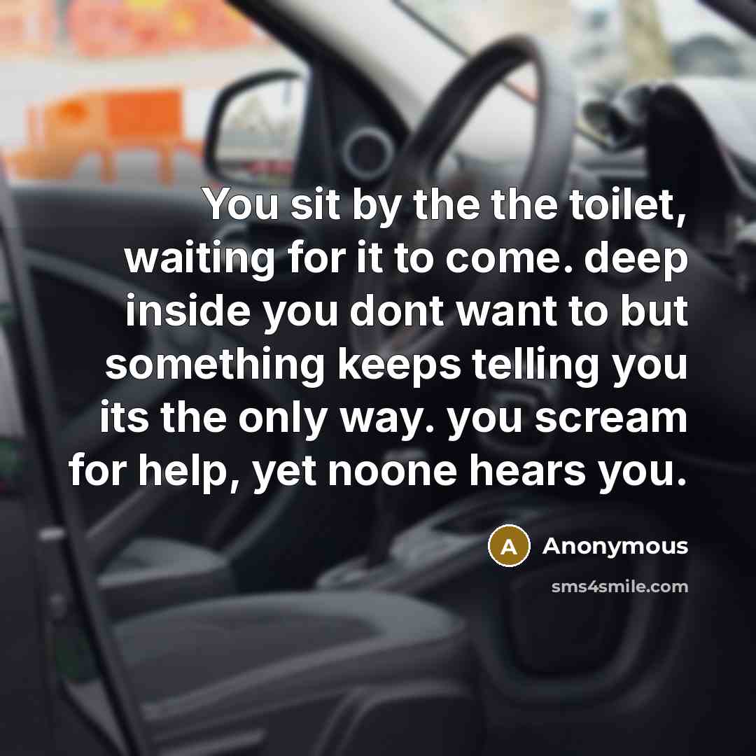 “You sit by the the toilet, waiting for it to come. deep inside you dont want to but something keeps telling you its the only way. you scream for help, yet noone hears you.” quote by Anonymous