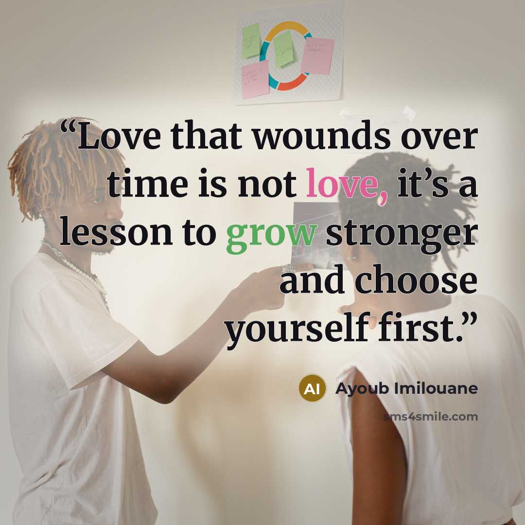 “Love that wounds over time is not love, it’s a lesson to grow stronger and choose yourself first.” quote by Ayoub Imilouane