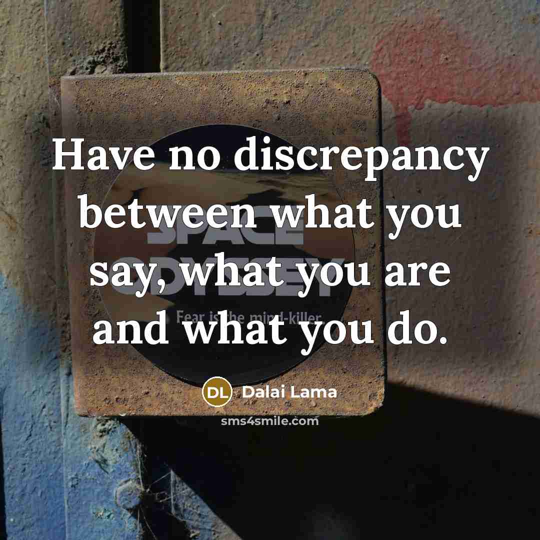“Have no discrepancy between what you say, what you are and what you do.” quote by Dalai Lama