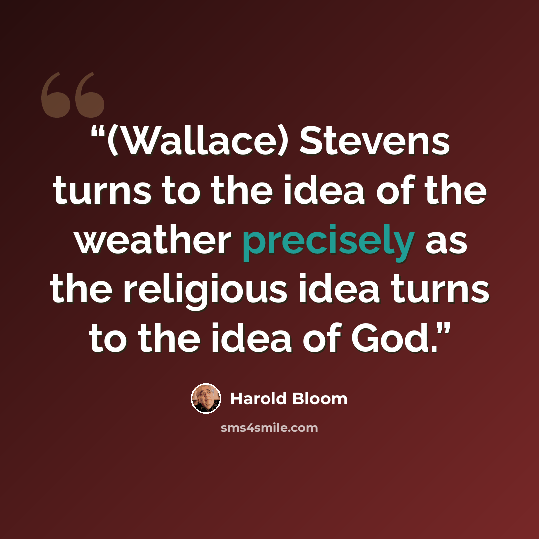 “(Wallace) Stevens turns to the idea of the weather precisely as the religious idea turns to the idea of God.” quote by Harold Bloom