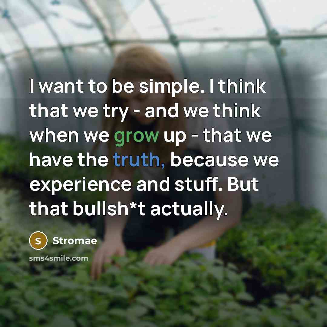 “I want to be simple. I think that we try - and we think when we grow up - that we have the truth, because we experience and stuff. But that bullsh*t actually.” quote by Stromae