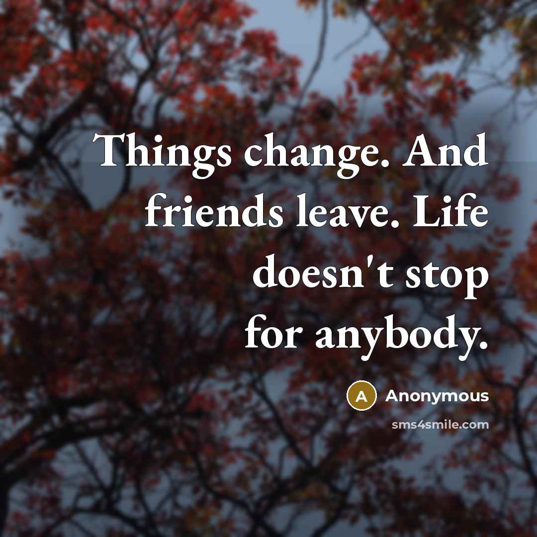 “Things change. And friends leave. Life doesn't stop for anybody.” quote by Anonymous