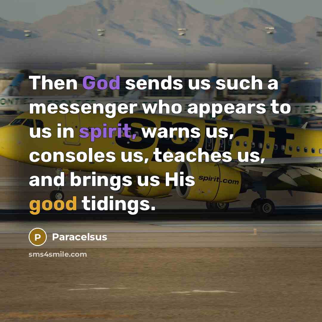 “Then God sends us such a messenger who appears to us in spirit, warns us, consoles us, teaches us, and brings us His good tidings.” quote by Paracelsus