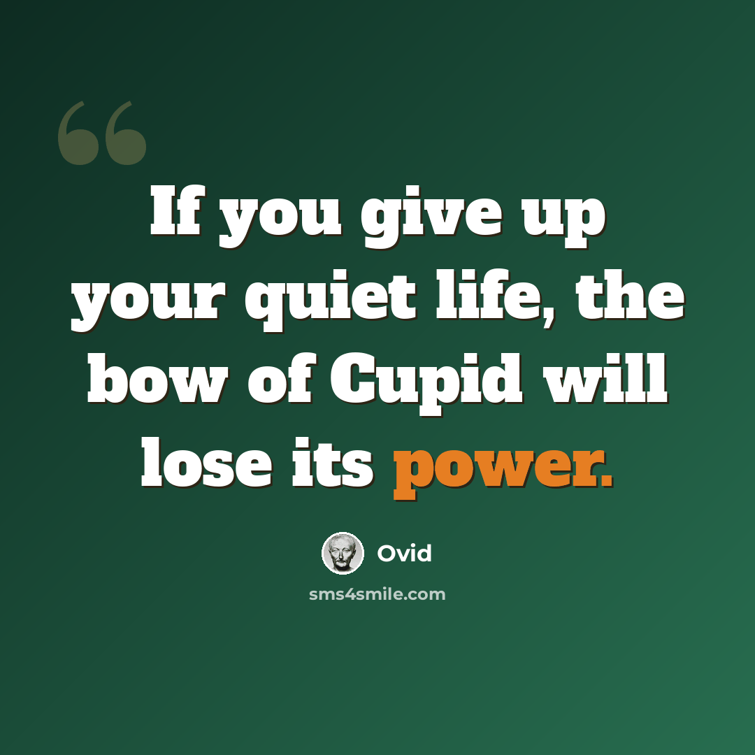 “If you give up your quiet life, the bow of Cupid will lose its power.” quote by Ovid