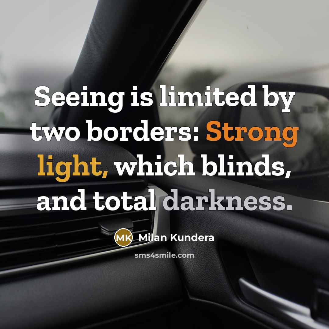 “Seeing is limited by two borders: Strong light, which blinds, and total darkness.” quote by Milan Kundera