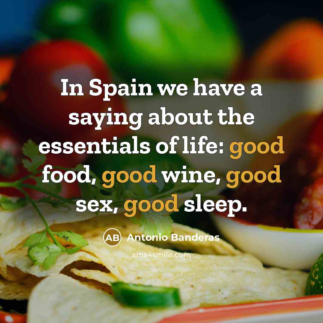 “In Spain we have a saying about the essentials of life: good food, good wine, good sex, good sleep.” quote by Antonio Banderas