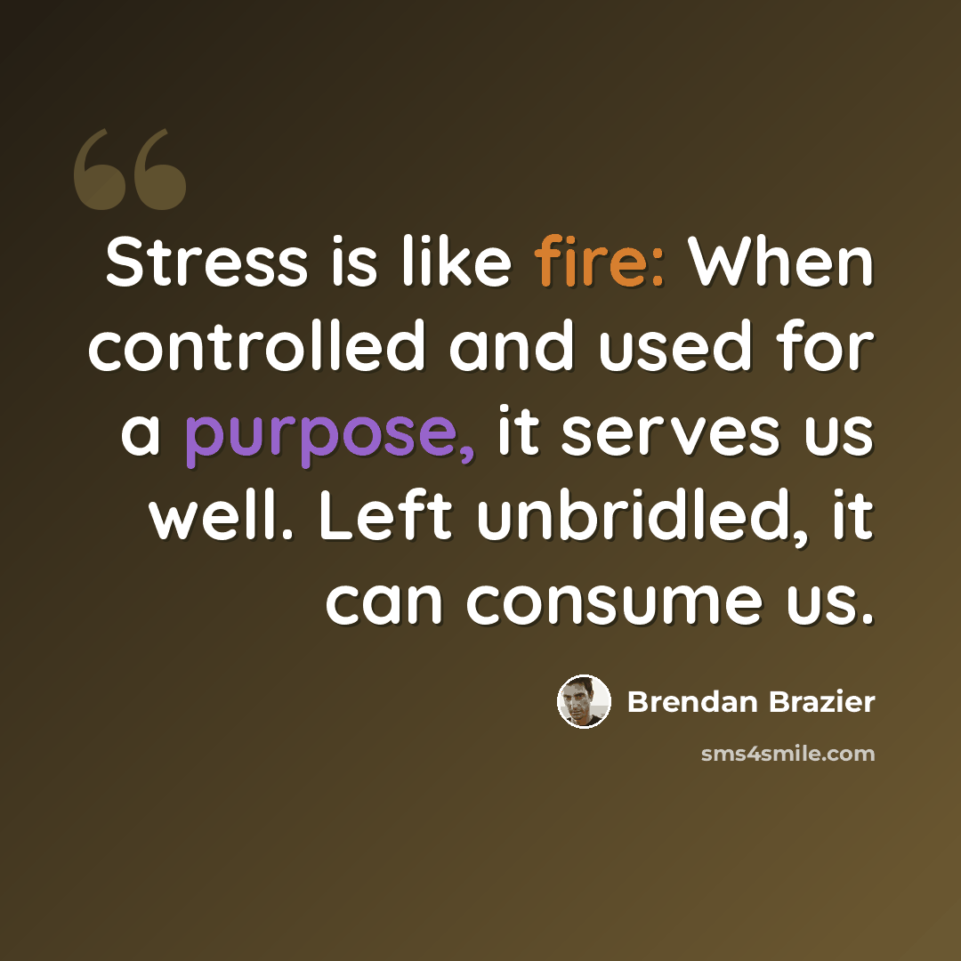 “Stress is like fire: When controlled and used for a purpose, it serves us well. Left unbridled, it can consume us.” quote by Brendan Brazier