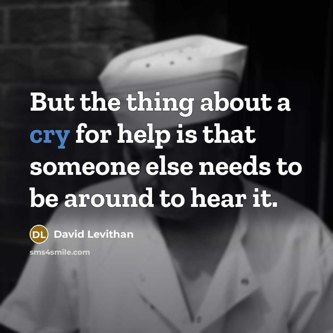 “But the thing about a cry for help is that someone else needs to be around to hear it.” quote by David Levithan
