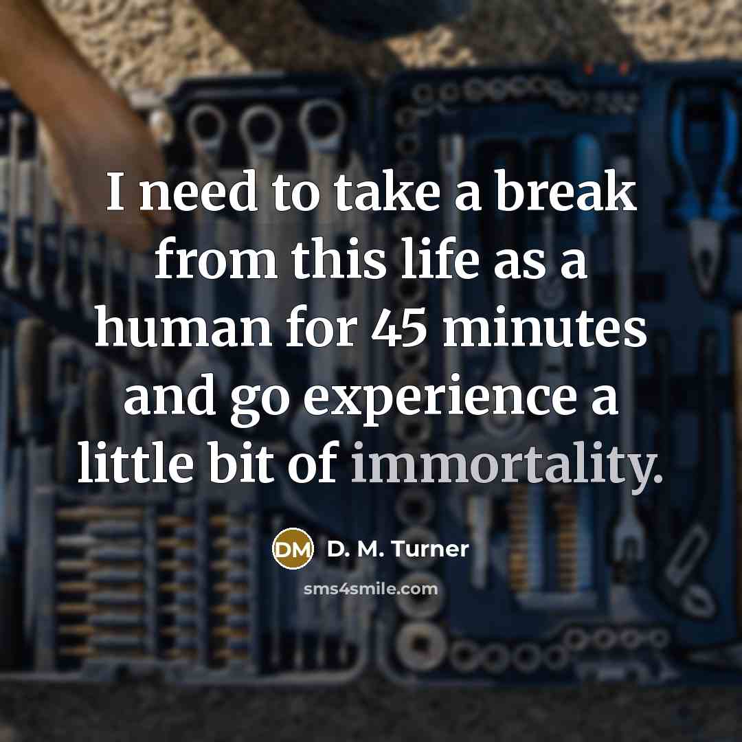 “I need to take a break from this life as a human for 45 minutes and go experience a little bit of immortality.” quote by D. M. Turner