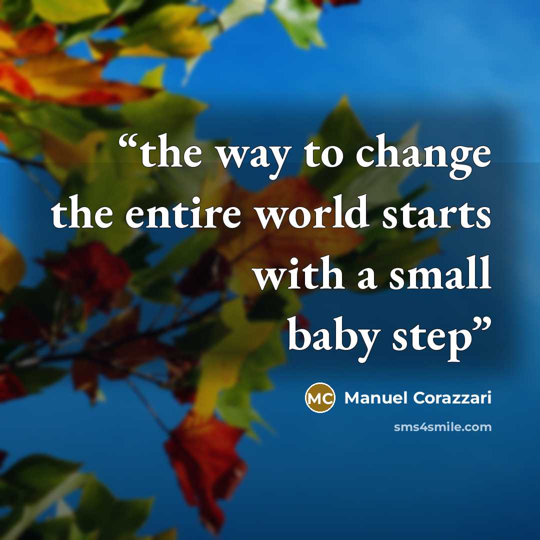 “the way to change the entire world starts with a small baby step” quote by Manuel Corazzari
