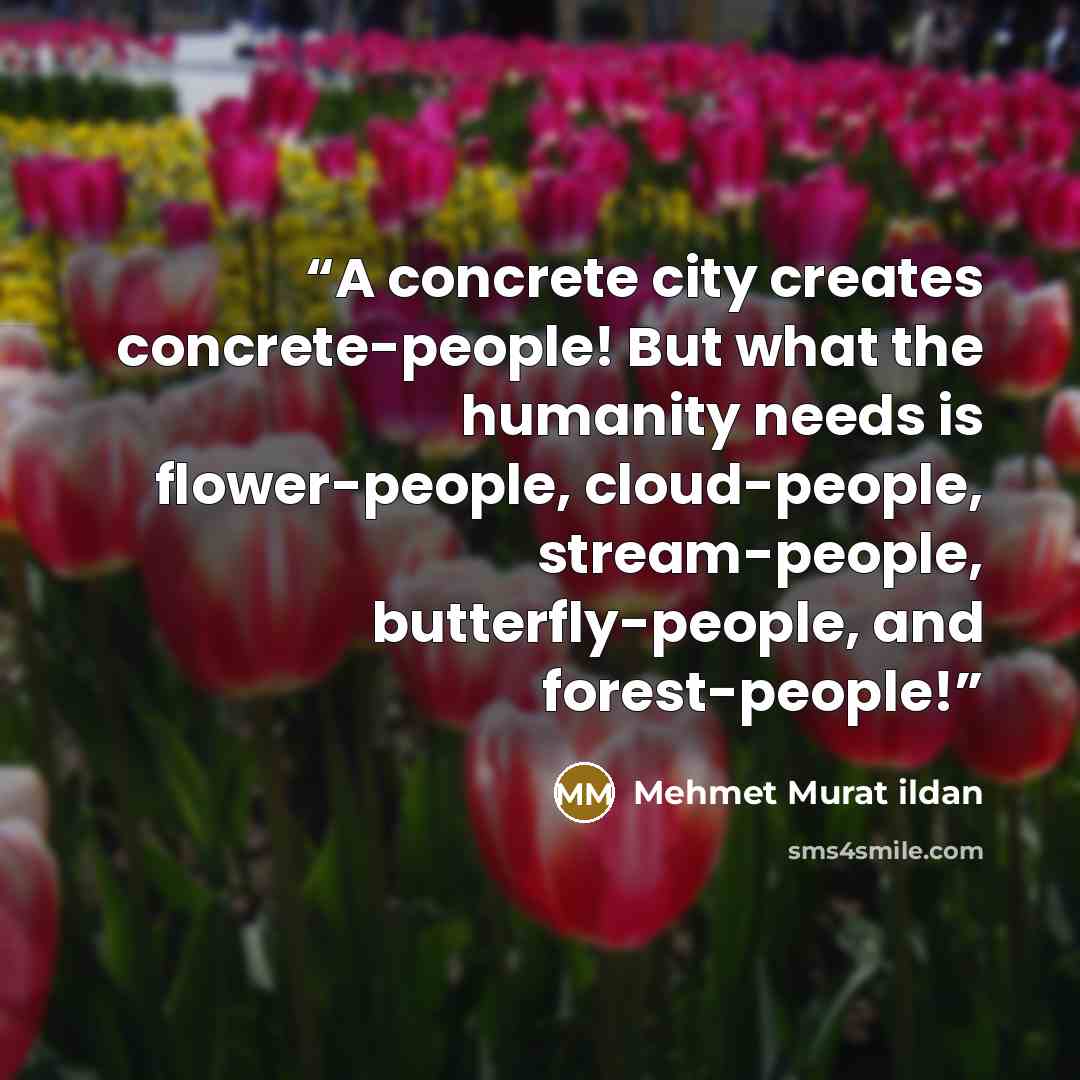 “A concrete city creates concrete-people! But what the humanity needs is flower-people, cloud-people, stream-people, butterfly-people, and forest-people!” quote by Mehmet Murat ildan