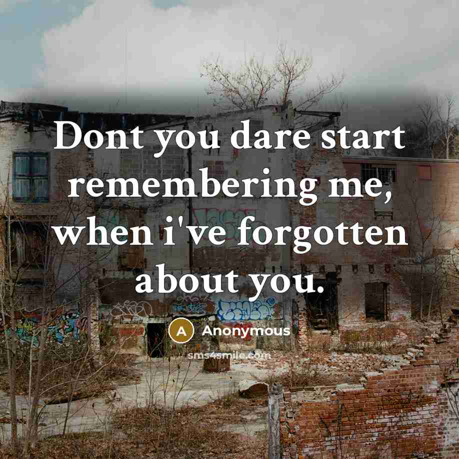 “Dont you dare start remembering me, when i've forgotten about you.” quote by Anonymous