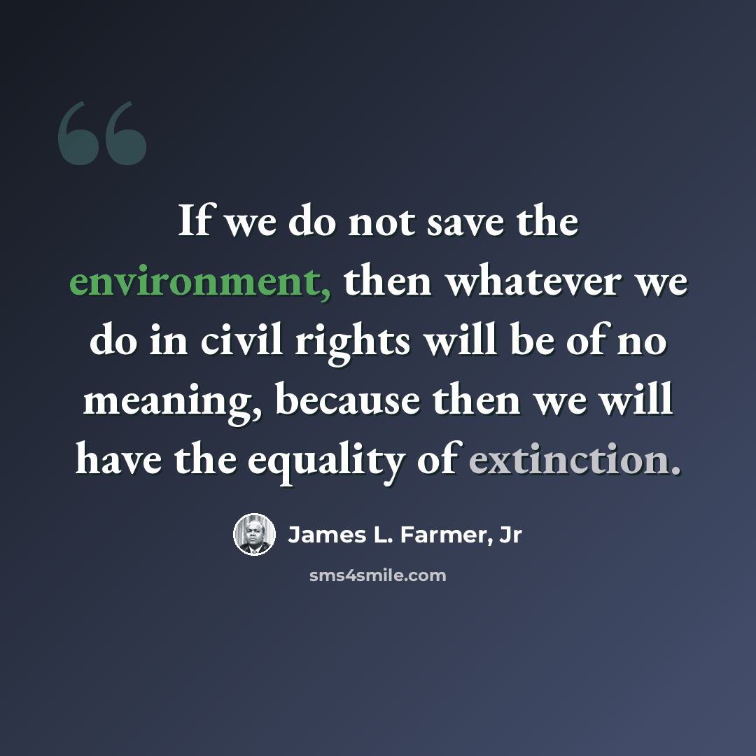 “If we do not save the environment, then whatever we do in civil rights will be of no meaning, because then we will have the equality of extinction.” quote by James L. Farmer, Jr
