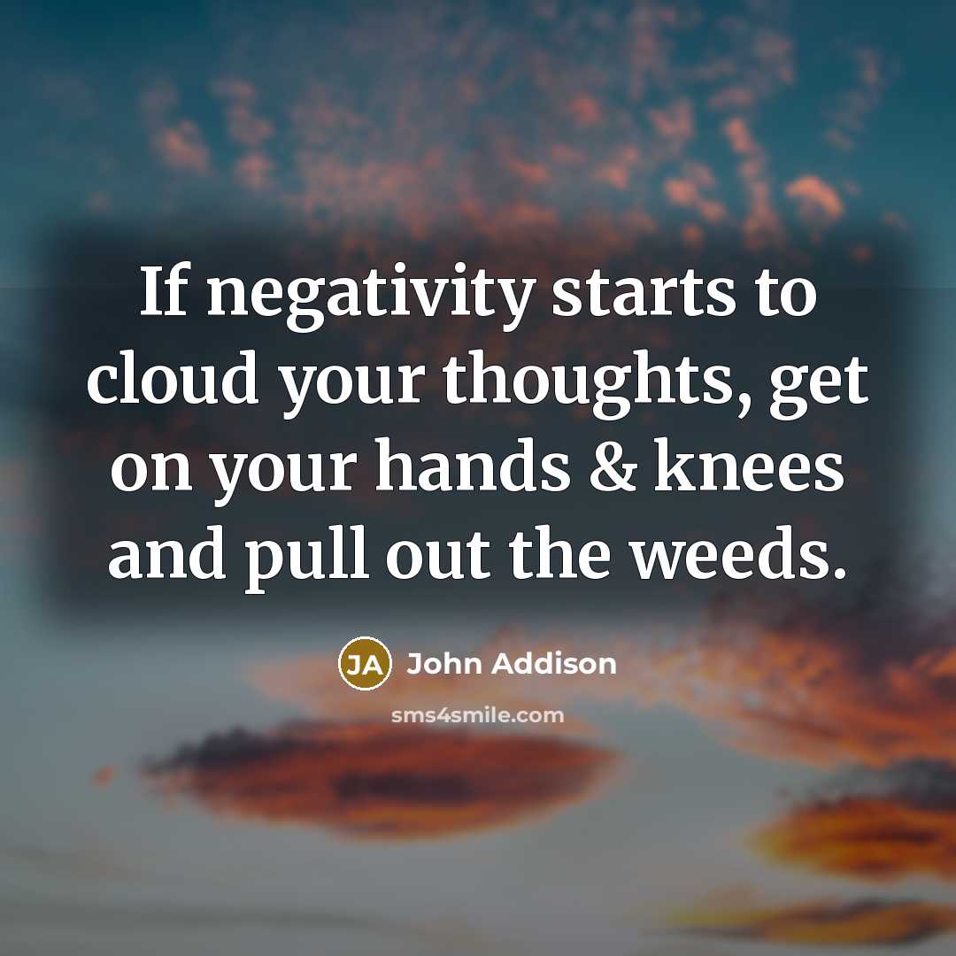 “If negativity starts to cloud your thoughts, get on your hands & knees and pull out the weeds.” quote by John Addison