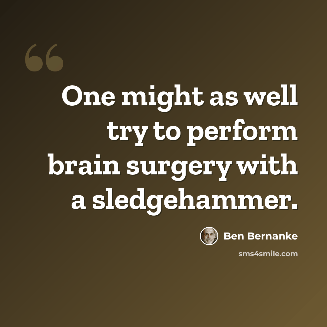 “One might as well try to perform brain surgery with a sledgehammer.” quote by Ben Bernanke