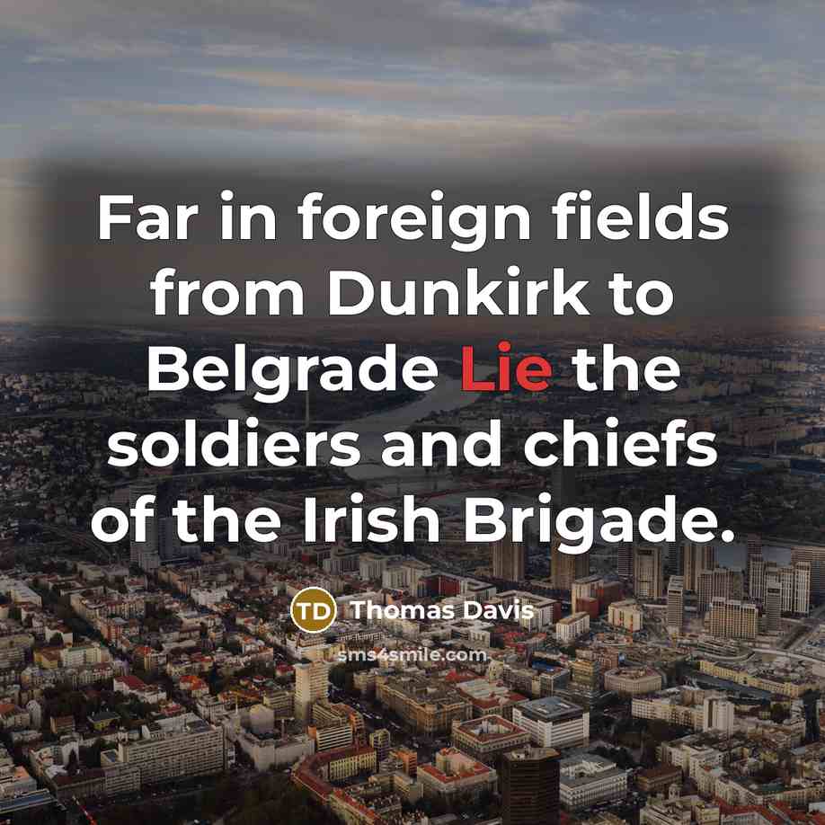 “Far in foreign fields from Dunkirk to Belgrade Lie the soldiers and chiefs of the Irish Brigade.” quote by Thomas Davis