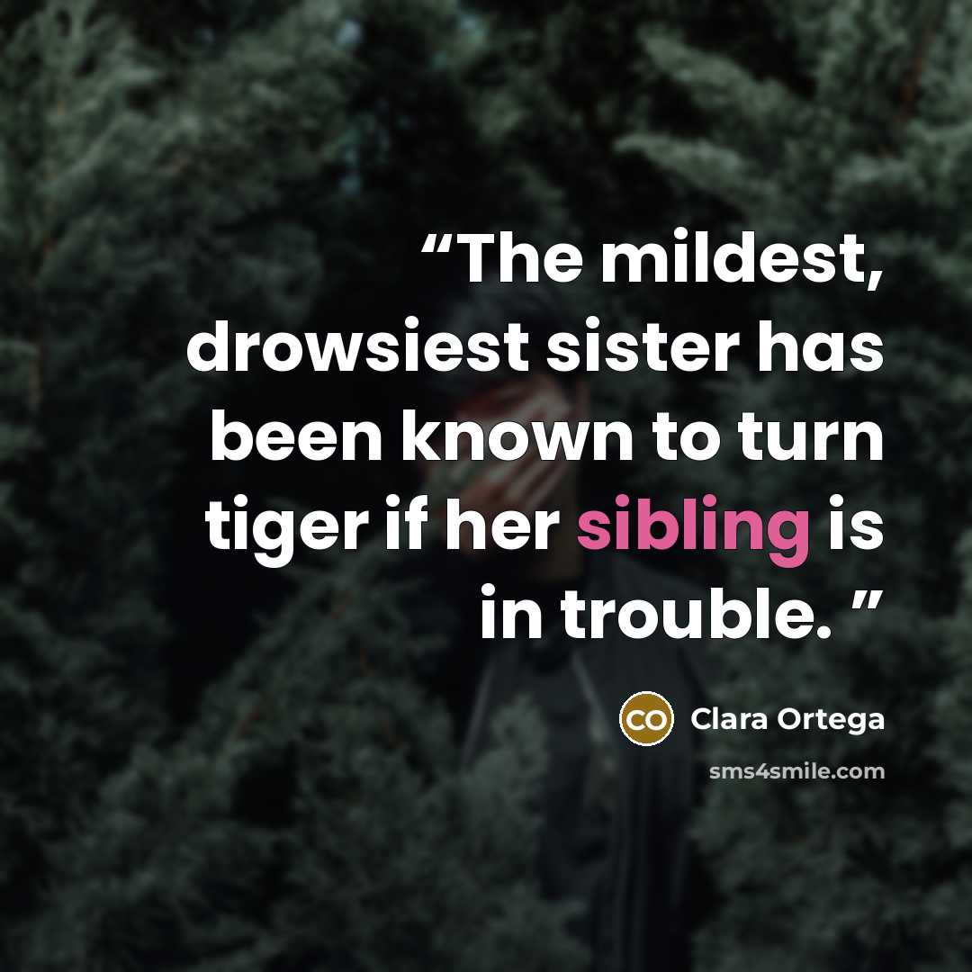 “The mildest, drowsiest sister has been known to turn tiger if her sibling is in trouble.” quote by Clara Ortega
