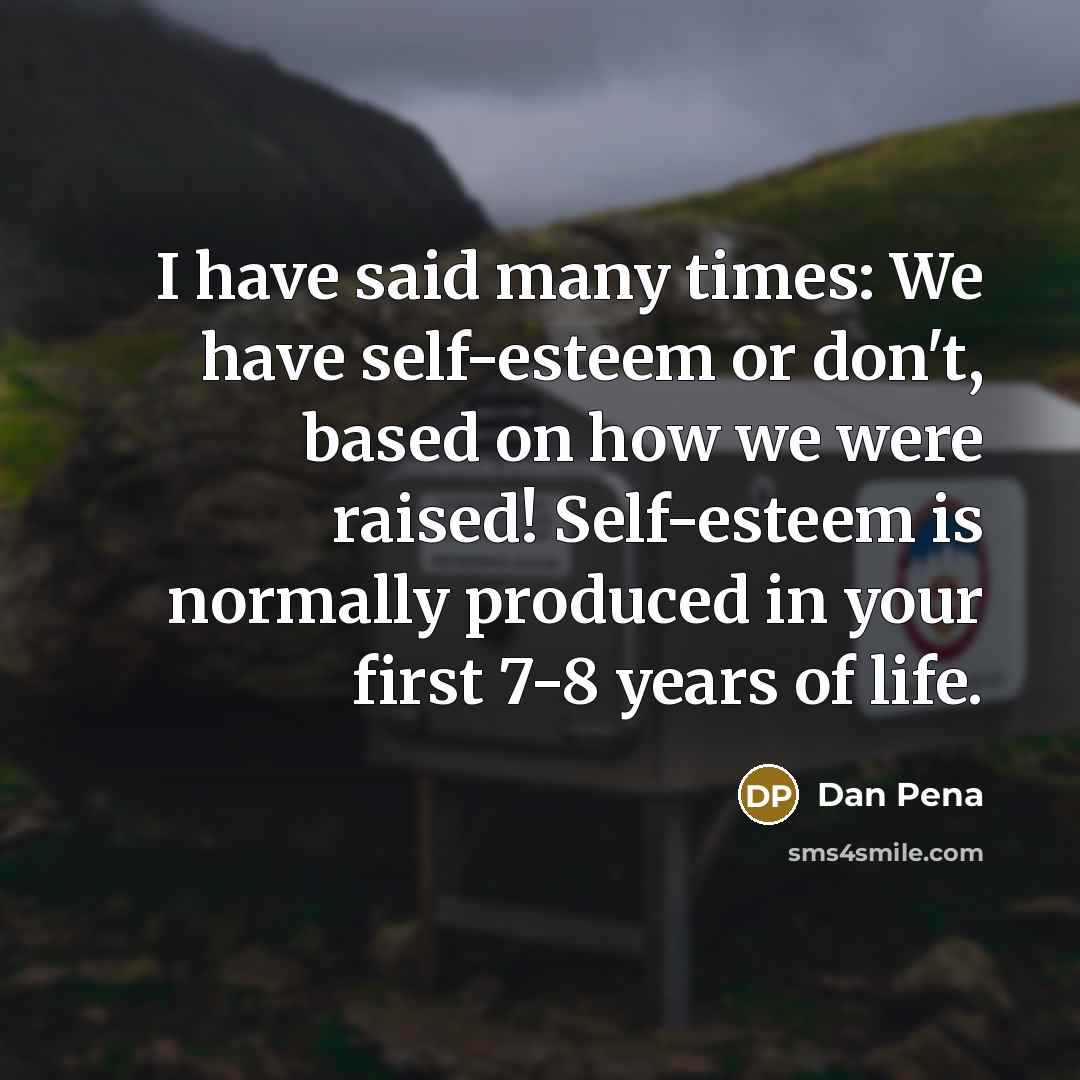 “I have said many times: We have self-esteem or don't, based on how we were raised! Self-esteem is normally produced in your first 7-8 years of life.” quote by Dan Pena