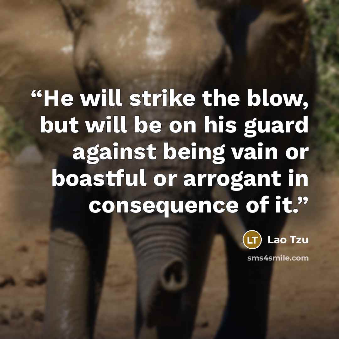 “He will strike the blow, but will be on his guard against being vain or boastful or arrogant in consequence of it.” quote by Lao Tzu