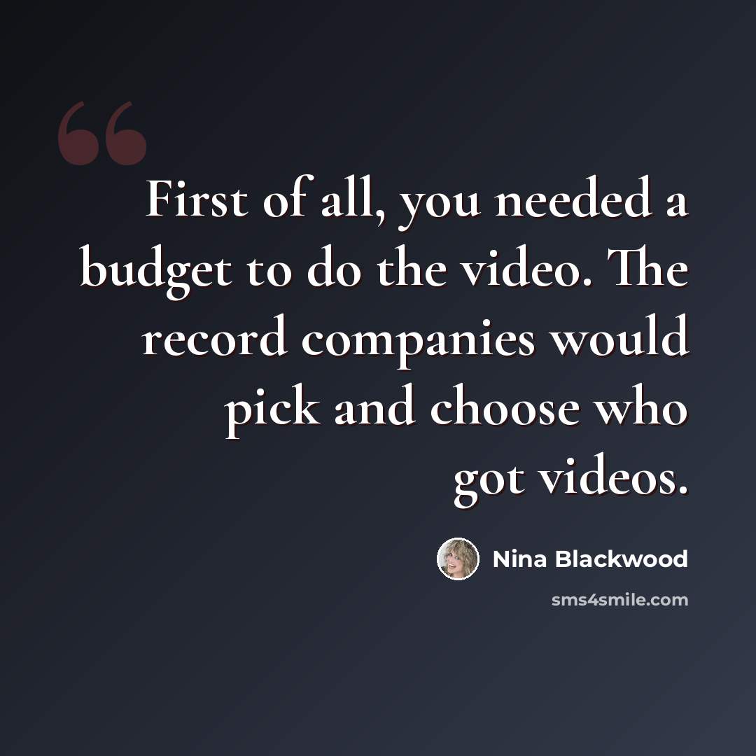 “First of all, you needed a budget to do the video. The record companies would pick and choose who got videos.” quote by Nina Blackwood