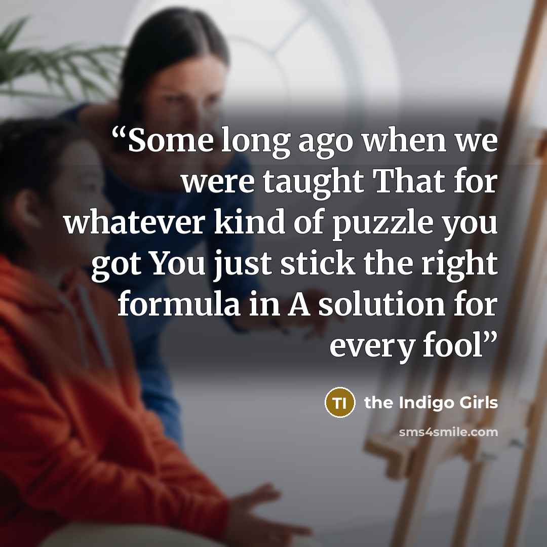 “Some long ago when we were taught That for whatever kind of puzzle you got You just stick the right formula in A solution for every fool” quote by the Indigo Girls