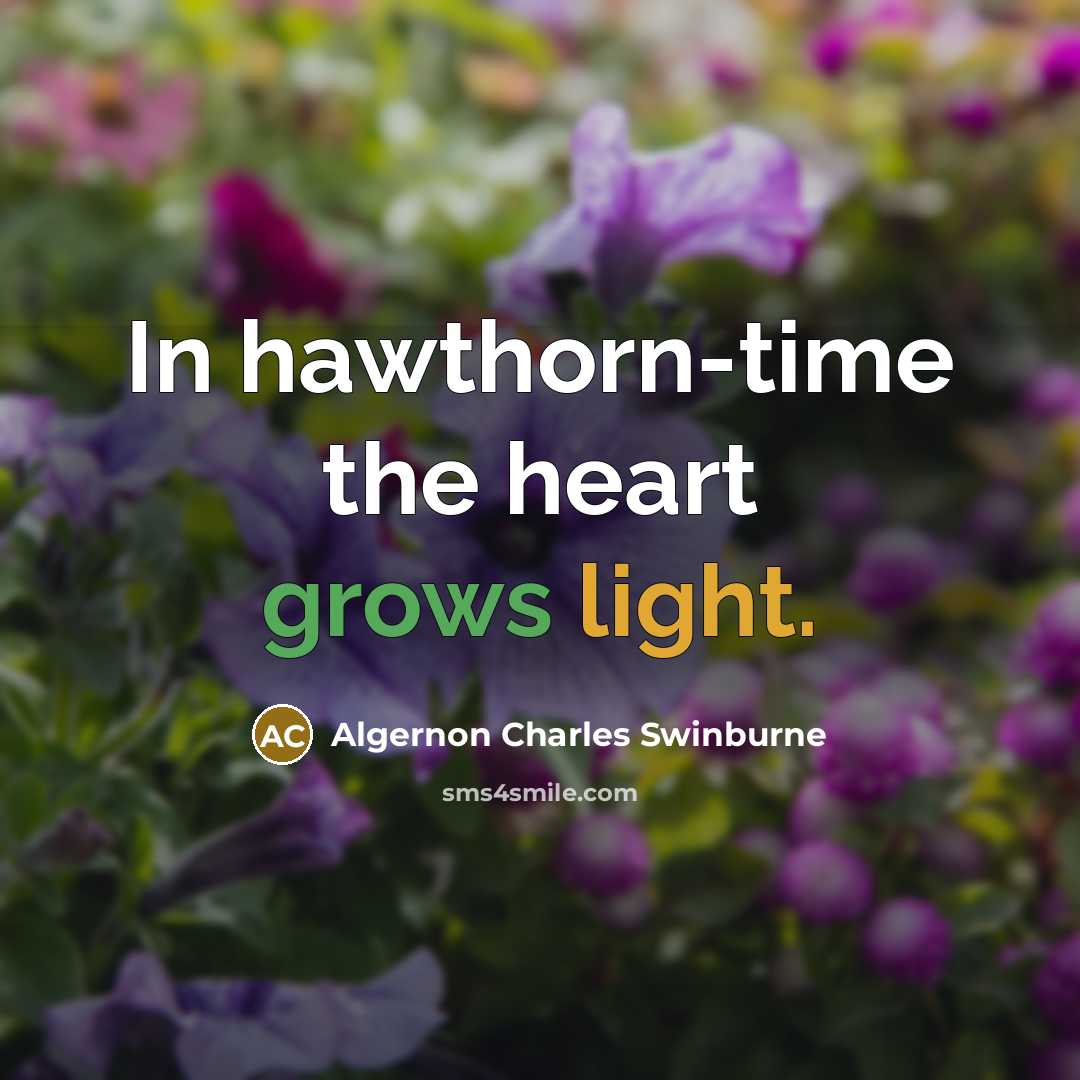 “In hawthorn-time the heart grows light.” quote by Algernon Charles Swinburne