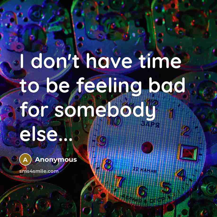 “I don't have time to be feeling bad for somebody else...” quote by Anonymous