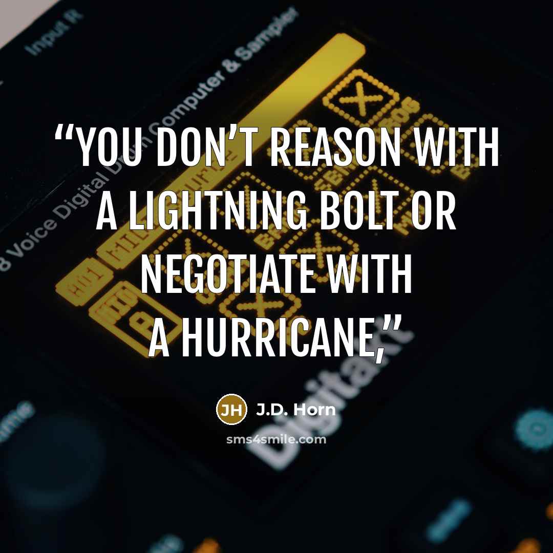 “You don’t reason with a lightning bolt or negotiate with a hurricane,” quote by J.D. Horn