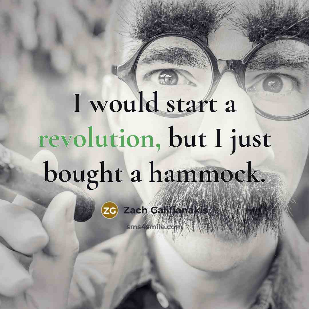 “I would start a revolution, but I just bought a hammock.” quote by Zach Galifianakis