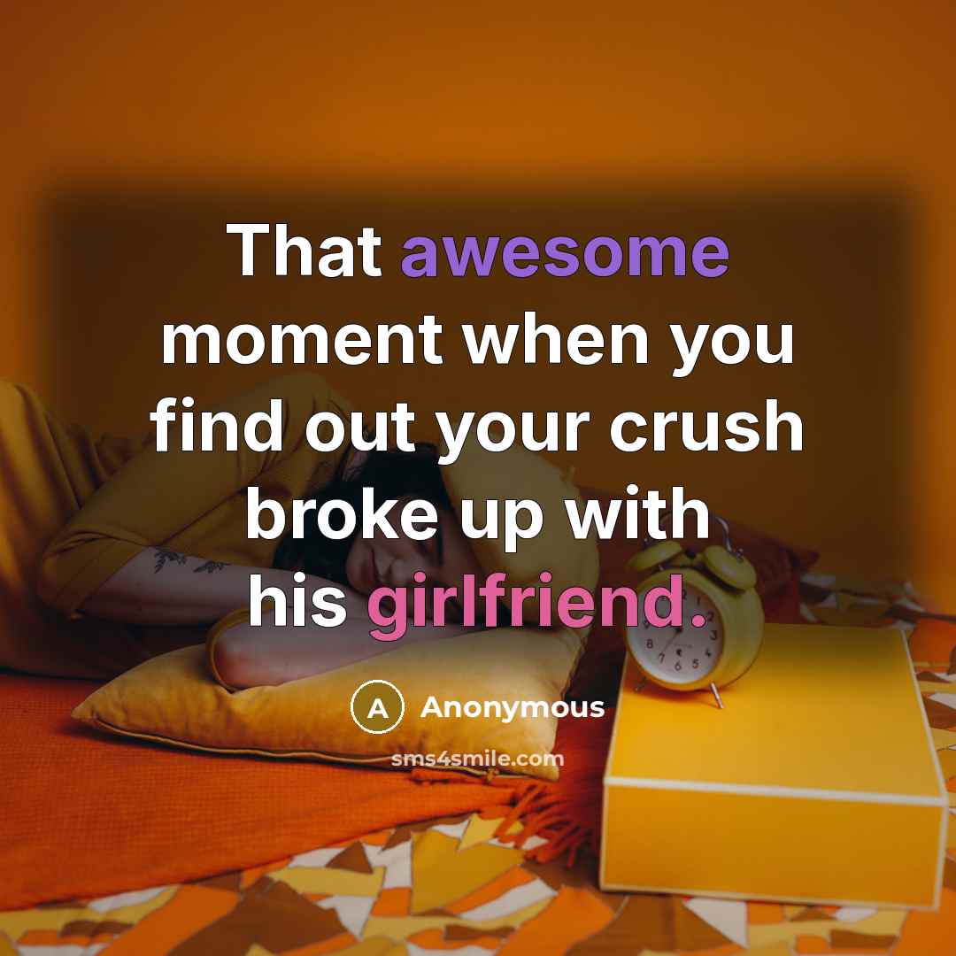 “That awesome moment when you find out your crush broke up with his girlfriend.” quote by Anonymous