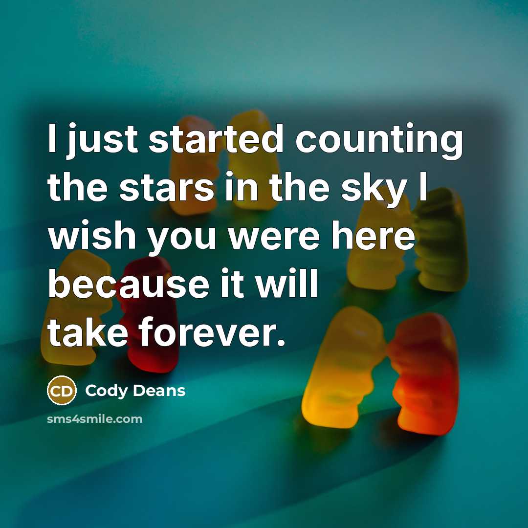 “I just started counting the stars in the sky I wish you were here because it will take forever.” quote by Cody Deans