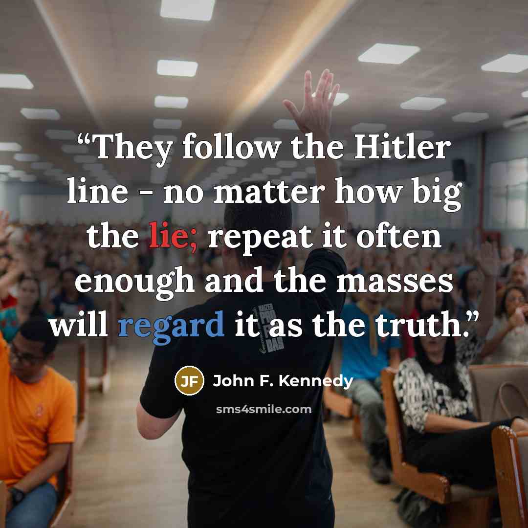 “They follow the Hitler line - no matter how big the lie; repeat it often enough and the masses will regard it as the truth.” quote by John F. Kennedy