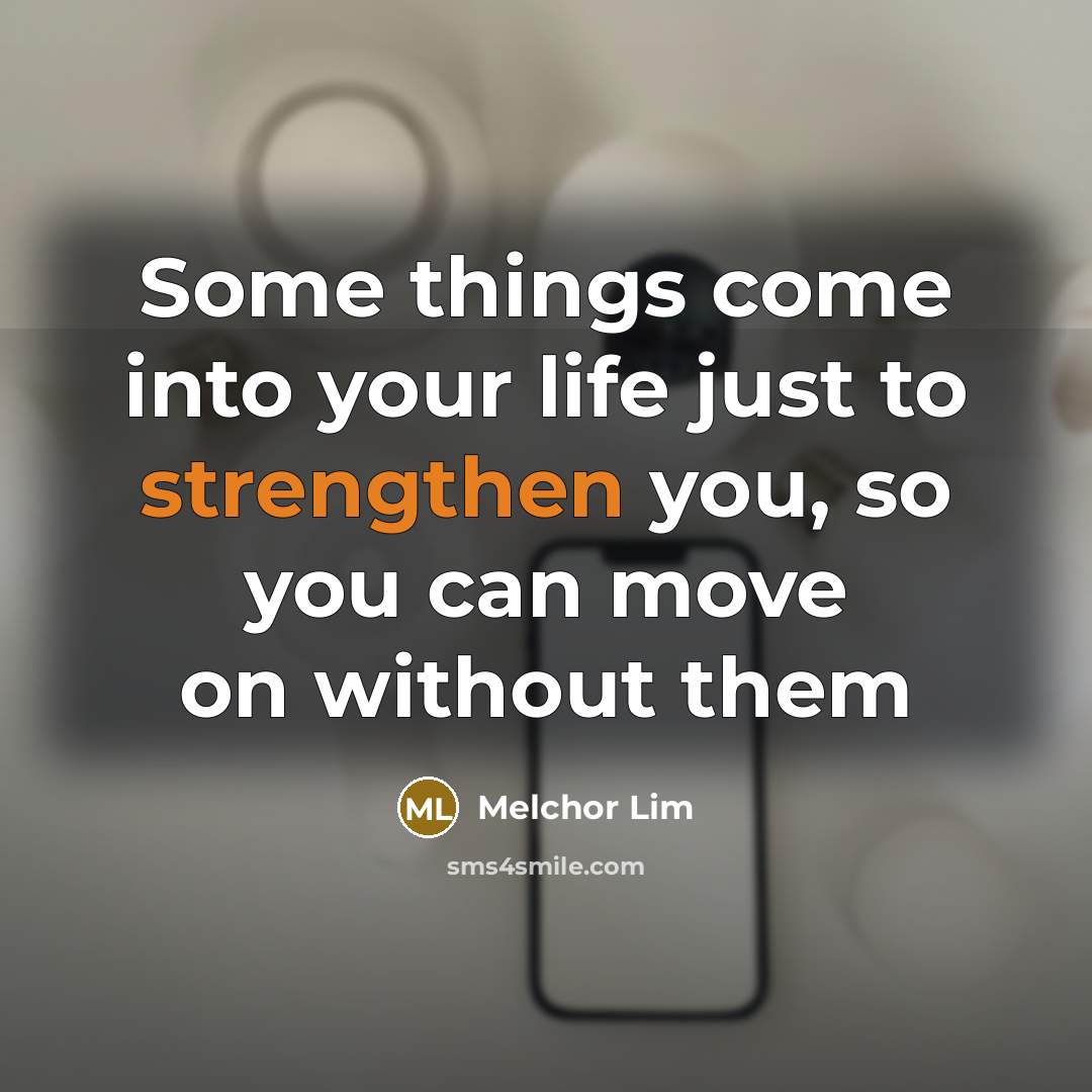 “Some things come into your life just to strengthen you, so you can move on without them” quote by Melchor Lim