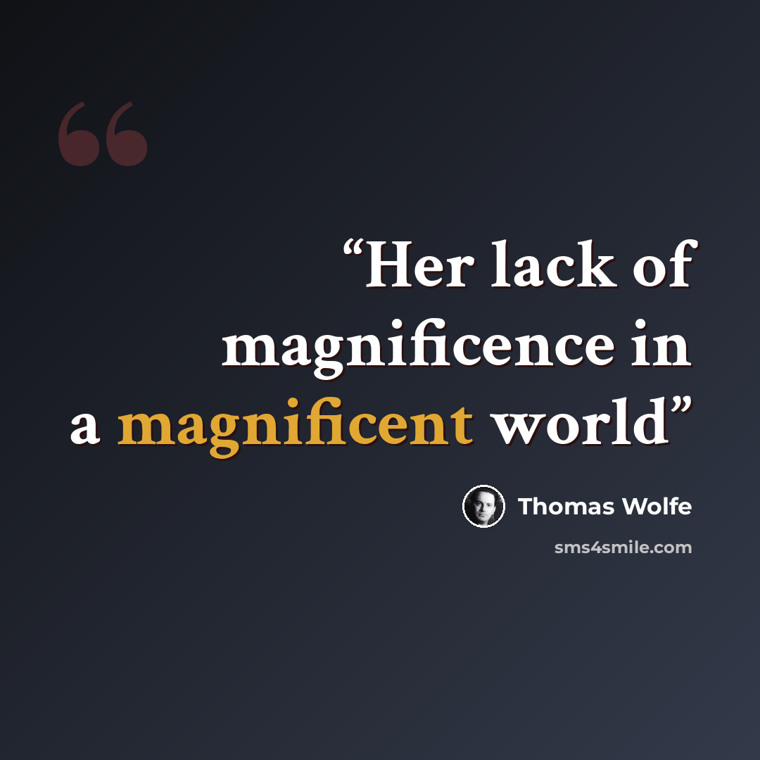 “Her lack of magnificence in a magnificent world” quote by Thomas Wolfe