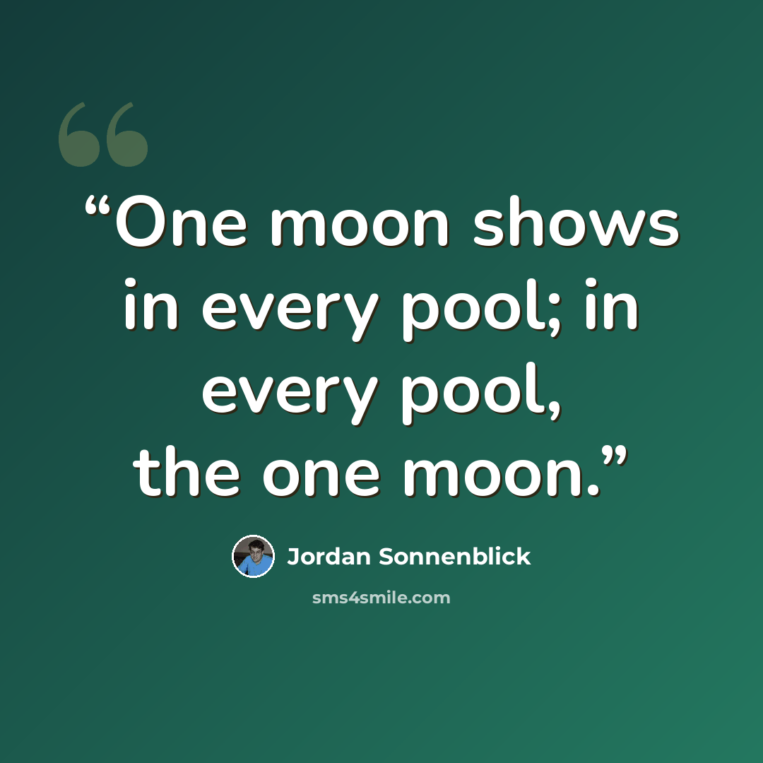 “One moon shows in every pool; in every pool, the one moon.” quote by Jordan Sonnenblick