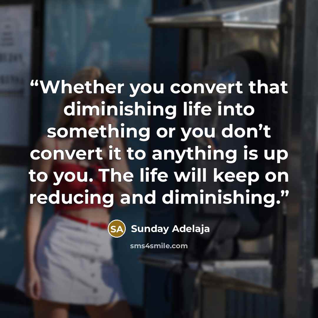 “Whether you convert that diminishing life into something or you don’t convert it to anything is up to you. The life will keep on reducing and diminishing.” quote by Sunday Adelaja