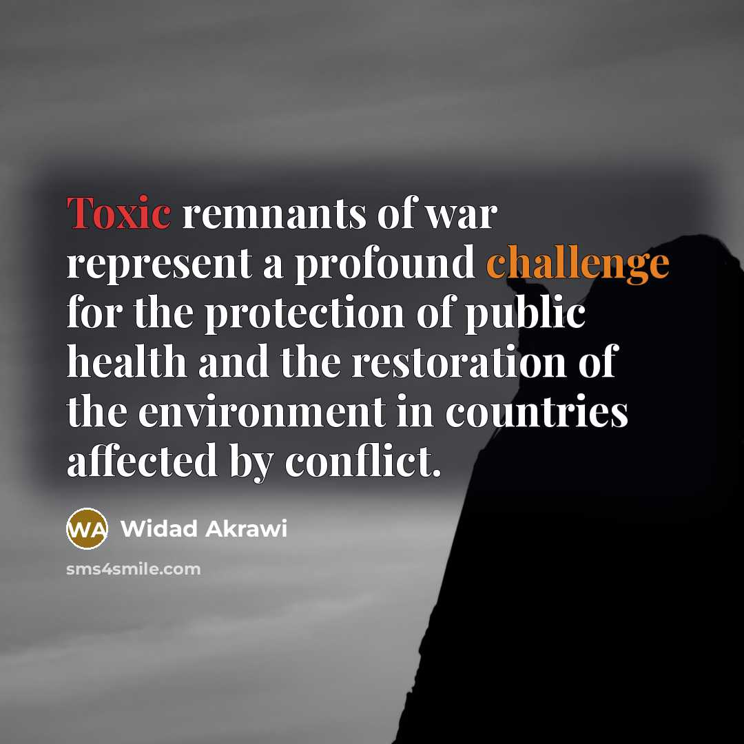 “Toxic remnants of war represent a profound challenge for the protection of public health and the restoration of the environment in countries affected by conflict.” quote by Widad Akrawi