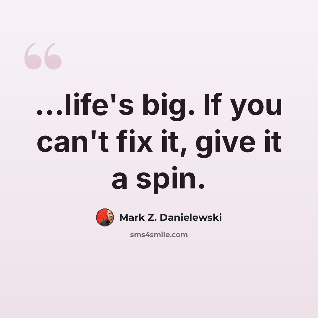 “...life's big. If you can't fix it, give it a spin.” quote by Mark Z. Danielewski