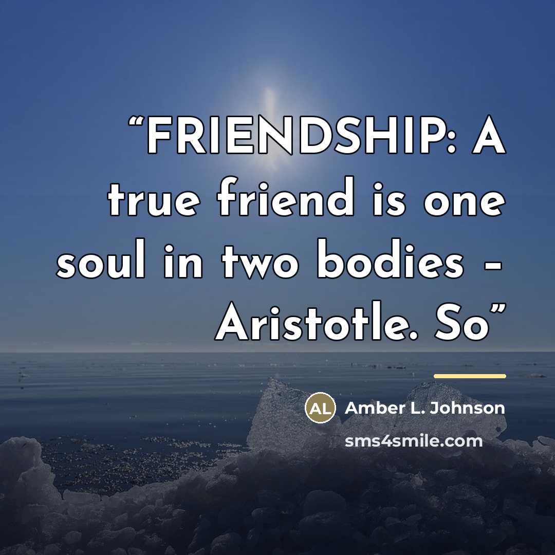 “FRIENDSHIP: A true friend is one soul in two bodies – Aristotle. So” quote by Amber L. Johnson